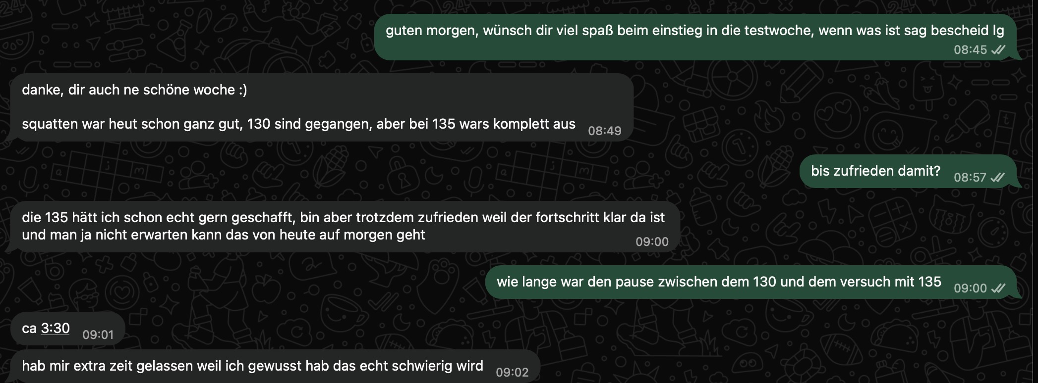 WhatsApp-Support-Verlauf zwischen Markus und Athlet